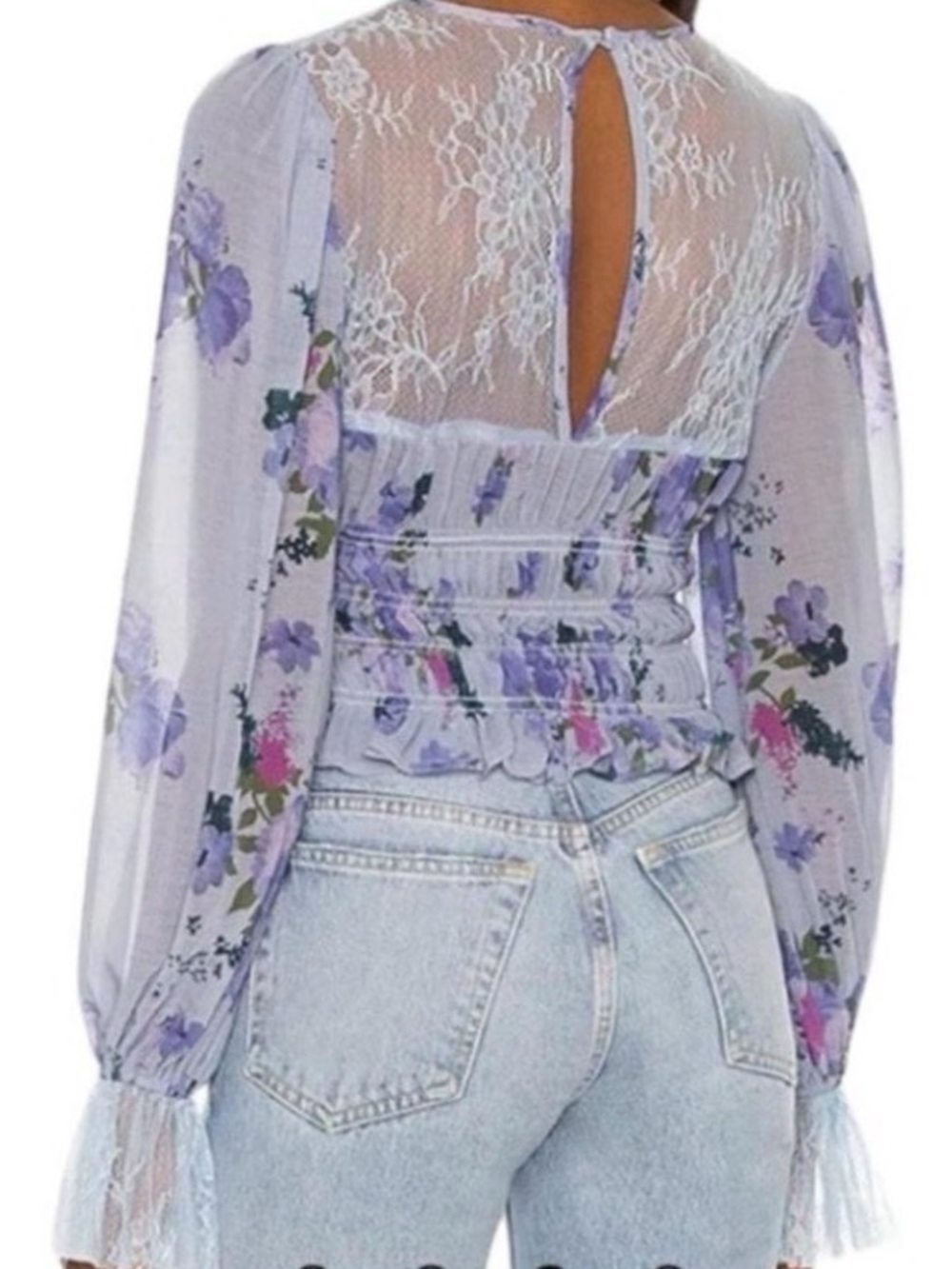 Free People Floral Lace-Trim Long Sleeve Top - Picture 3 of 5
